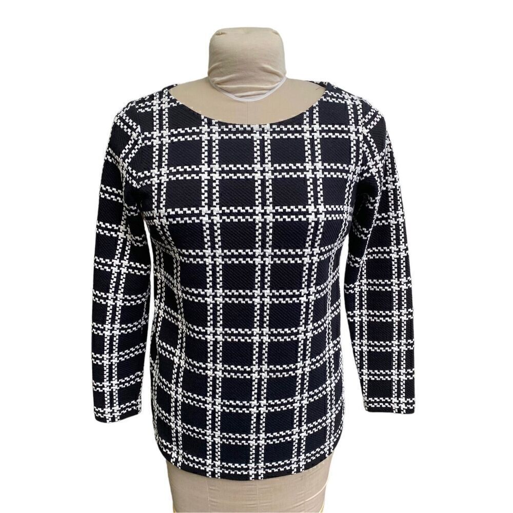 Black and White Asymmetrical Top by Talbots.  Size SP.  window pane design.  3/4